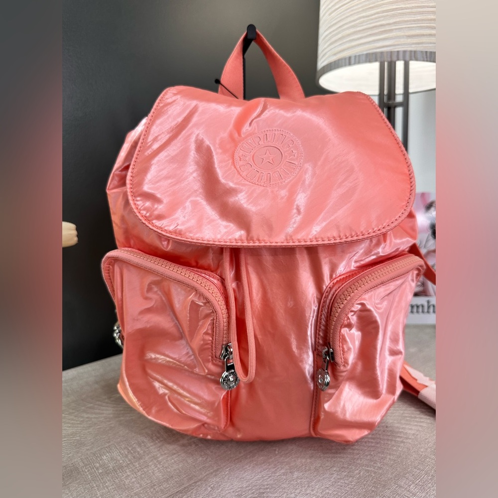 Kipling Shiny Peach Backpack